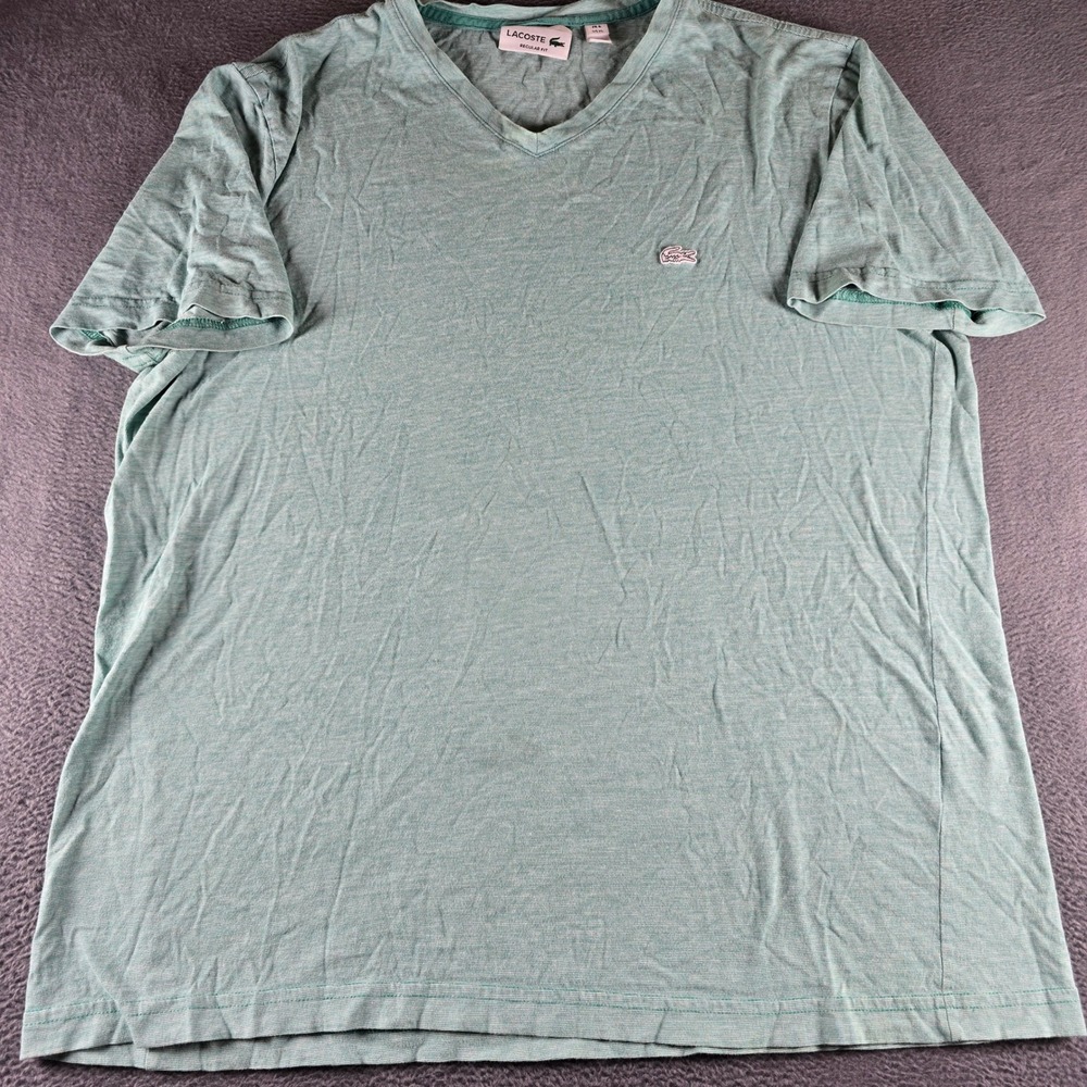 Lacoste Mens Regular Fit V-Neck T-Shirt XL Green Heather Micro Stripe Logo
